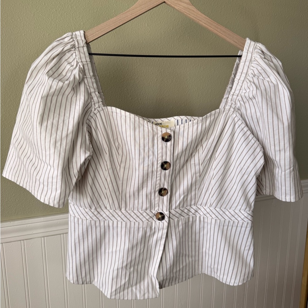 NWT Anthropologie White Striped Button-Up Corset Blouse